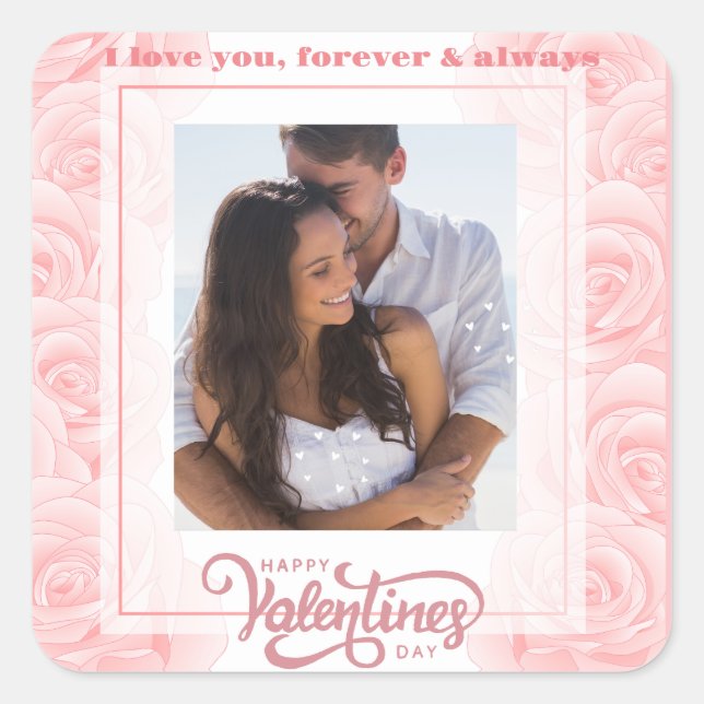 Sticker Carré Personnaliser Heureuse Sainte-Valentin floral 1 Ph (Devant)