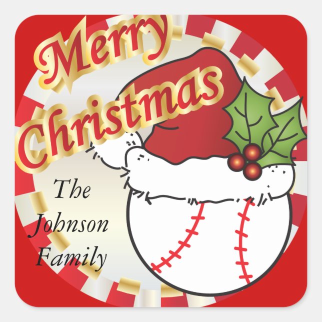 Sticker Carré Personnaliser Joyeux Baseball de Noël (Devant)