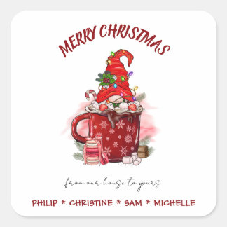 Sticker Carré Personnaliser Joyeux Noël Père Noël Gnome