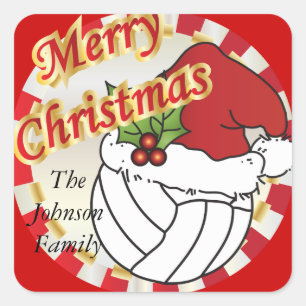 Sticker Carré Personnaliser Joyeux Volley-ball de Noël