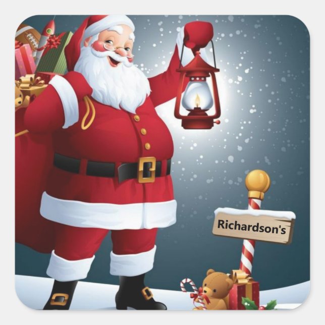 Sticker Carré Personnaliser le nom Père Noël Carte de Noël (Devant)