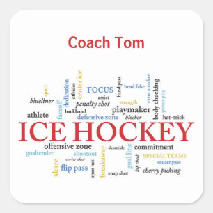 Sticker Carré Personnaliser, Merci d'entraîneur de hockey sur gl