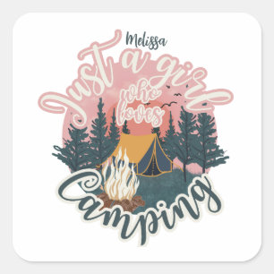 Sticker Carré Personnaliser nom mignon fille esthétique camping