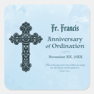 Sticker Carré Personnaliser, Ordination Anniversaire Prêtre, Cr