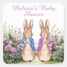 Sticker Carré Personnaliser Peter et Flopsy Baby shower ajouter