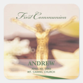 Sticker Carré Personnaliser, Première communion Félicitations