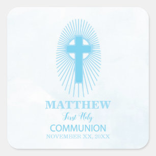 Sticker Carré Personnalisez, Croix d'Hostie de Première Sainte C
