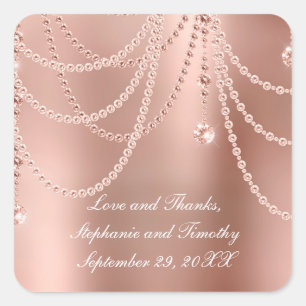 Sticker Carré Personnalisez Rose Gold Perles Diamant Bling Maria