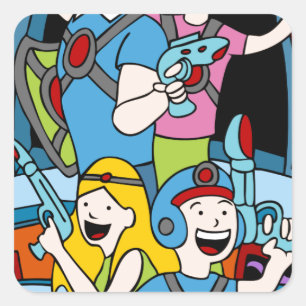 Sticker Carré Personnes de bande dessinée de partie de famille
