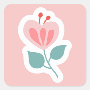 Sticker Carré Pétale de fleur rose pastel avec tige