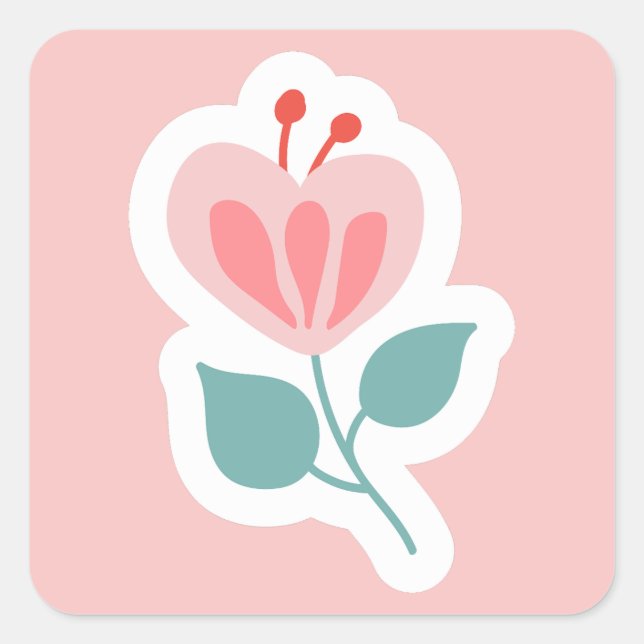 Sticker Carré Pétale de fleur rose pastel avec tige (Devant)