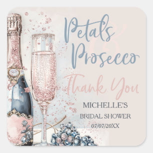 Sticker Carré Pétales Élégants et Prosecco Boho Blush Merci