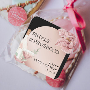 Sticker Carré Pétales et Pourvue Fête des mariées Noir et Rose O