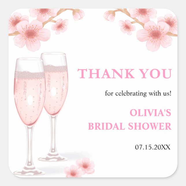 Sticker Carré Pétales & Prosecco Fleurs Mariage Remerciement (Devant)