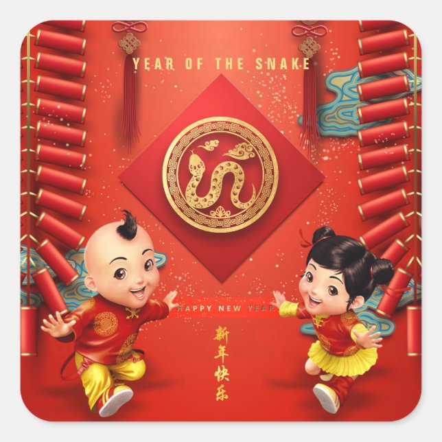 Sticker Carré Pétards chinois traditionnels Snake Year Sq (Devant)