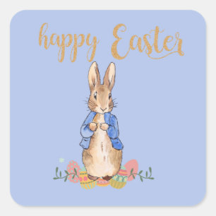 Sticker Carré Peter le lapin sur Arrière - plan bleu