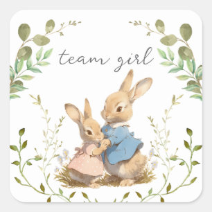 Sticker Carré Peter the Rabbit Botanical Team fille Il ou elle