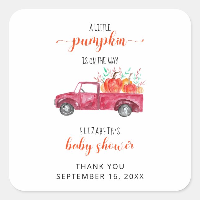 Sticker Carré Petit Baby shower Citrouille Camion Rouge Automne  (Devant)