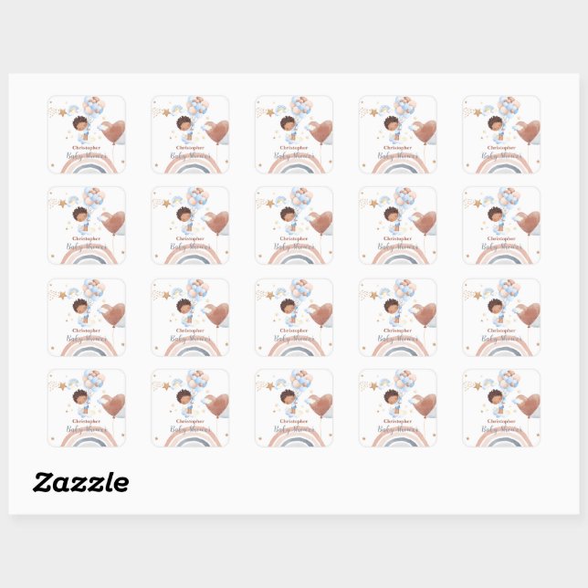 Sticker Carré Petit bébé Ballons Africain américain baby shower  (Feuille)