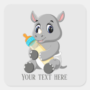 Sticker Carré Petit bébé rhino unisex ajouter du texte
