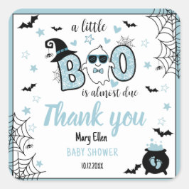 STICKER CARRÉ PETIT BOO BLUE HALLOWEEN BABY SHOWER MERCI