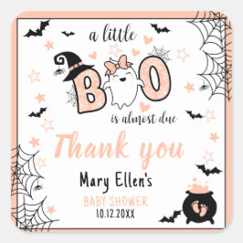 STICKER CARRÉ PETIT BOO PINK HALLOWEEN BABY SHOWER MERCI