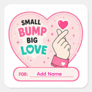 Sticker Carré 💗 Petit Bosse Grand Amour Baby Shower Nom 💗