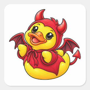 Sticker Carré Petit Canard en Caoutchouc Costume de Diable pour