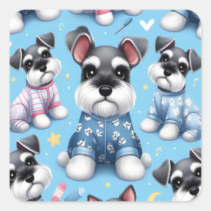 Sticker Carré Petit Chien De Schnauzer Motif Animal