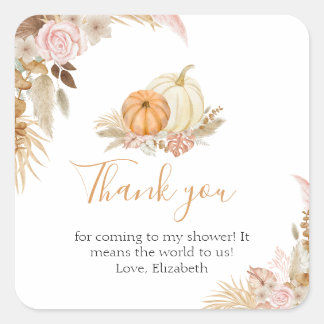 Sticker Carré Petit Citrouille Boho Automne Merci Floral