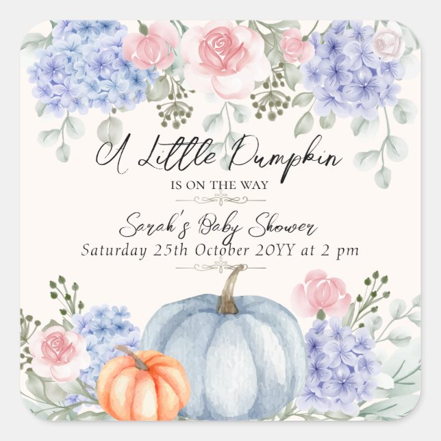 Sticker Carré Petit Citrouille floral Halloween Baby shower d'au (Devant)