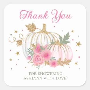 Sticker Carré Petit Citrouille Twin Girl Baby shower Merci