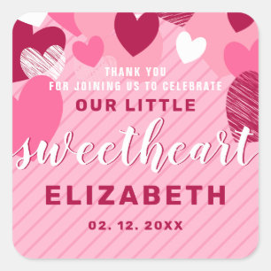 Sticker Carré Petit Coeur doux rose Merci d'anniversaire personn
