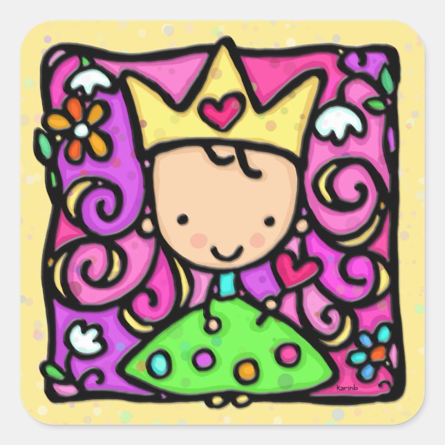 Sticker Carré Petit coeur jaune princesse couronne doré (Devant)