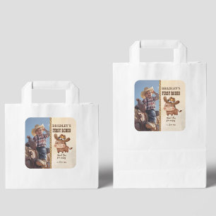 Sticker Carré Petit cowboy mignon bébé cheval photo anniversaire