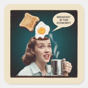 Sticker Carré Petit déjeuner dans cette économie Surreal Woman
