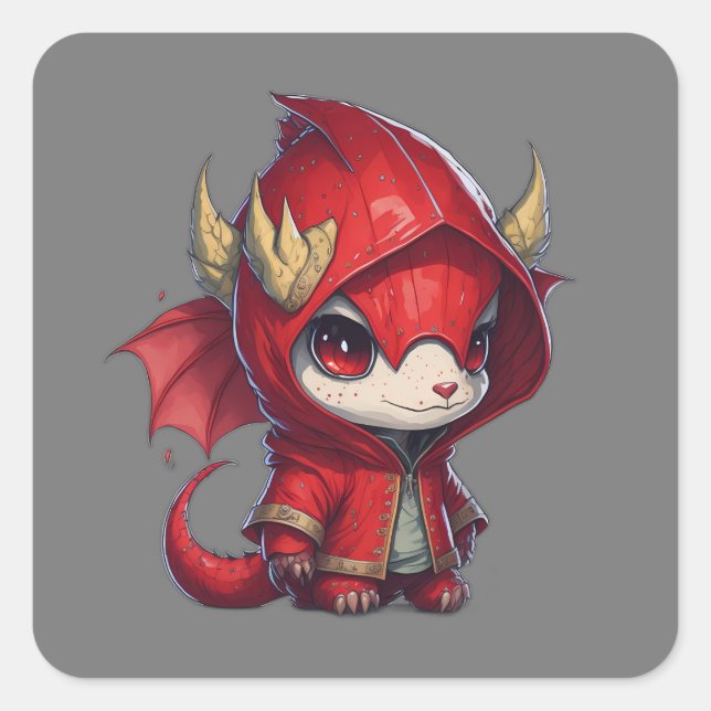 Sticker Carré petit dragon rouge (Devant)