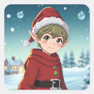Sticker Carré Petit elfe de Noël mignon 