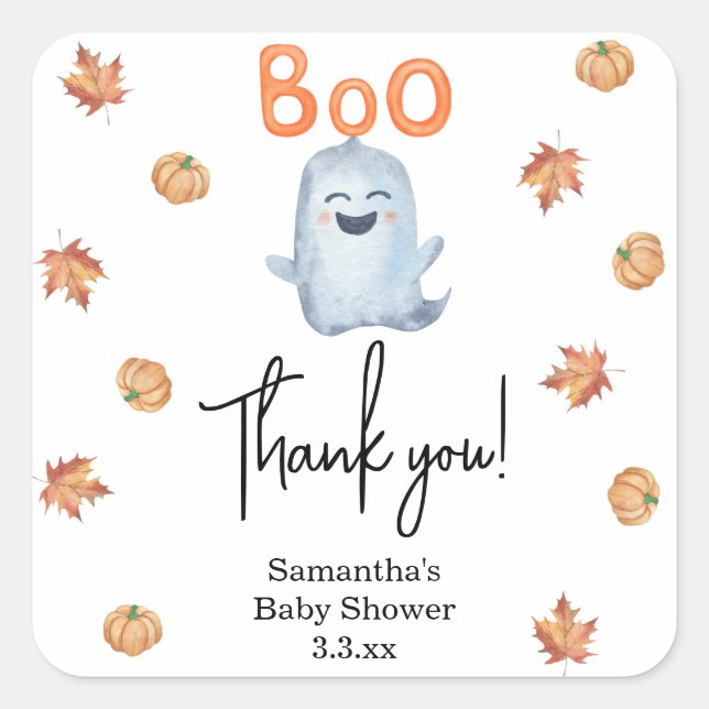 Sticker Carré Petit fantôme - baby shower merci (Devant)