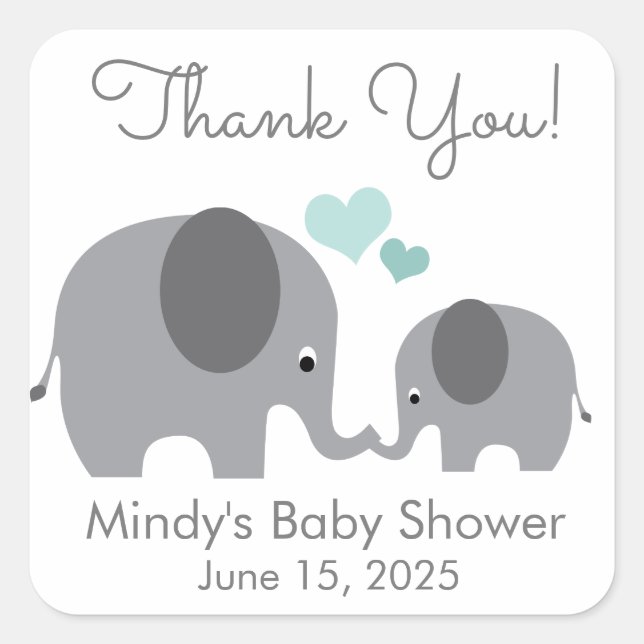 Sticker Carré Petit Favori de Maman et Bébé Éléphant (Devant)