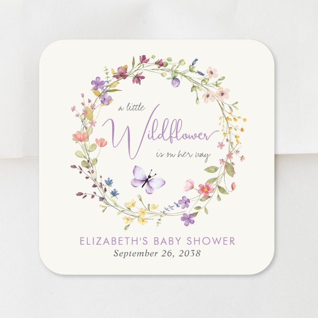 Sticker Carré Petit Fleur sauvage Aquarelle Bébé Fille Douche (Créateur téléchargé)