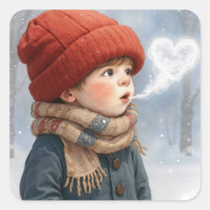 Sticker Carré Petit garçon au souffle au cœur glacé