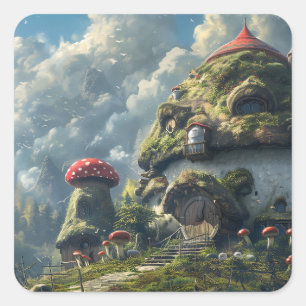 Sticker Carré Petit gnome, champignon