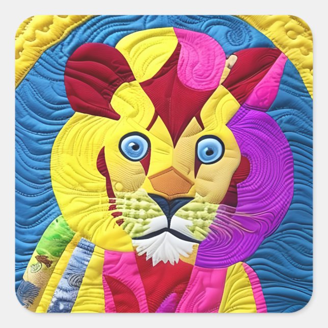 Sticker Carré Petit Lion Cub Quilt Comme Design (Devant)