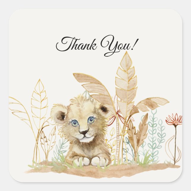Sticker Carré Petit Lion Zebra Giraffe Safari bébé Merci (Devant)