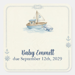 Sticker Carré Petit marin à bord de la Fête de Bébé Bleu