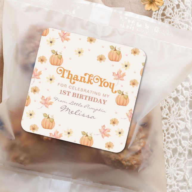 Sticker Carré Petit Merci Floral Citrouille Anniversaire (Créateur téléchargé)