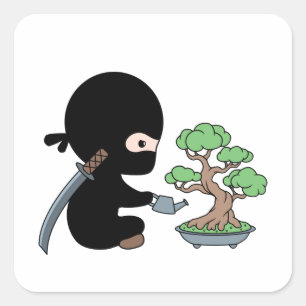 Sticker Carré Petit Ninja arrosage Bonsai Tree