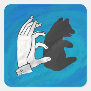 Sticker Carré Petit Ours Ombre Sur Bleu