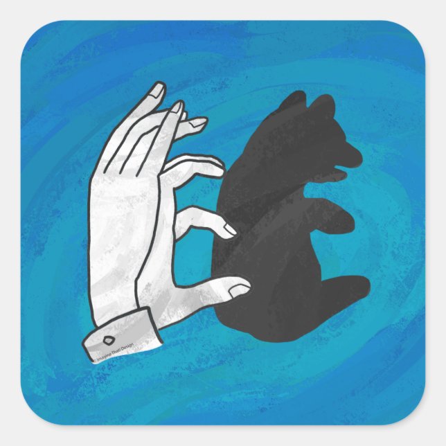 Sticker Carré Petit Ours Ombre Sur Bleu (Devant)